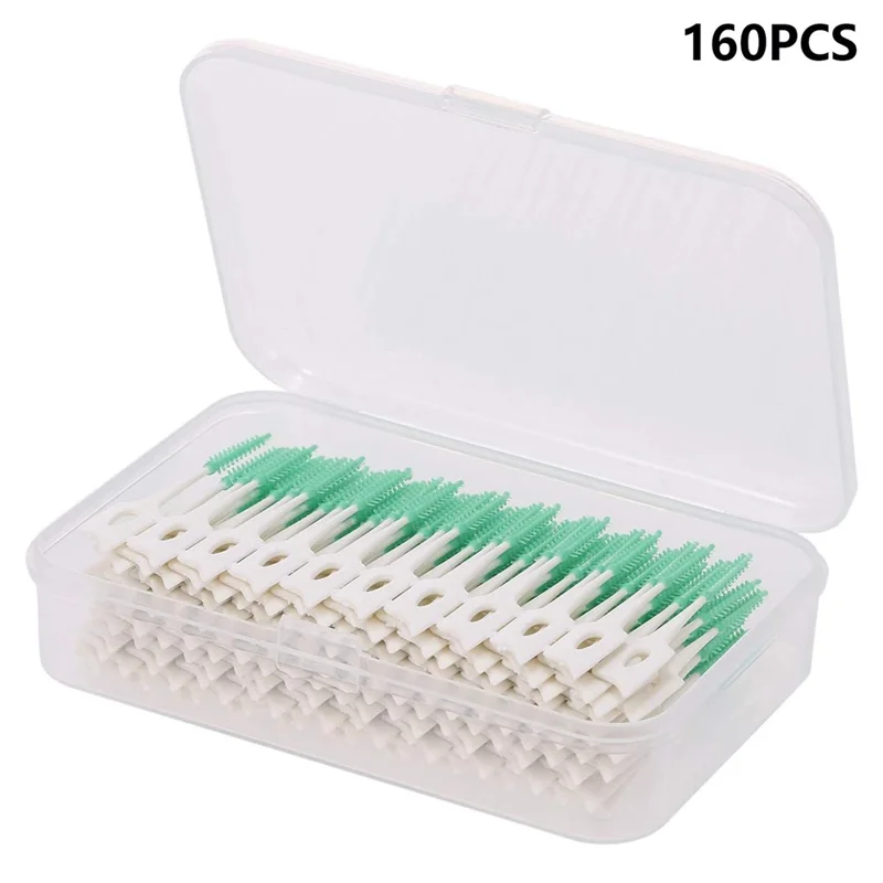 160Pcs Silicone Dental Floss Picks Interdental Brushes Soft Toothpick for Oral Care - Green