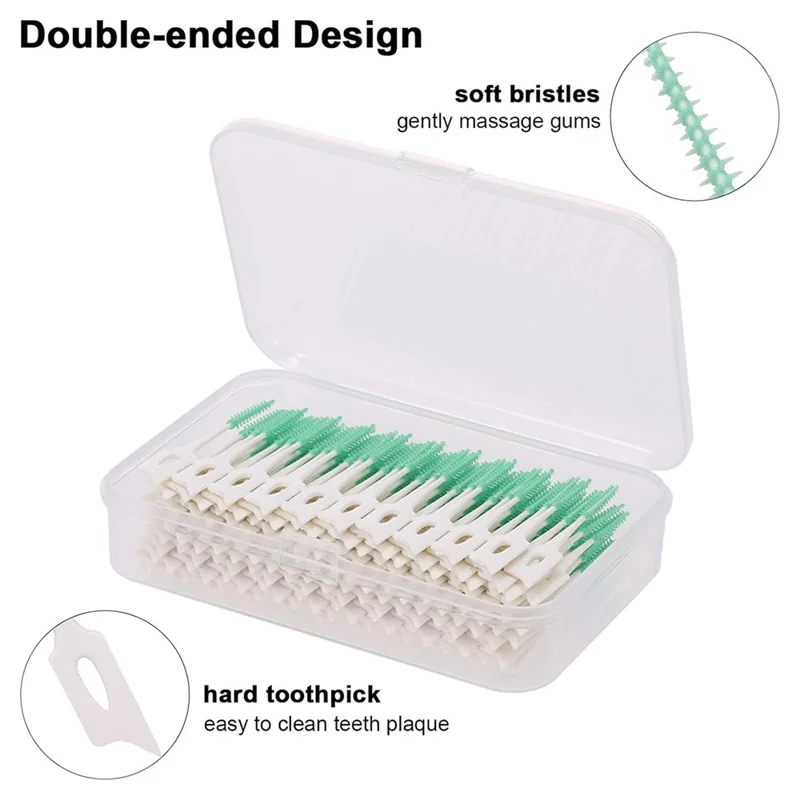 160Pcs Silicone Dental Floss Picks Interdental Brushes Soft Toothpick for Oral Care - Green