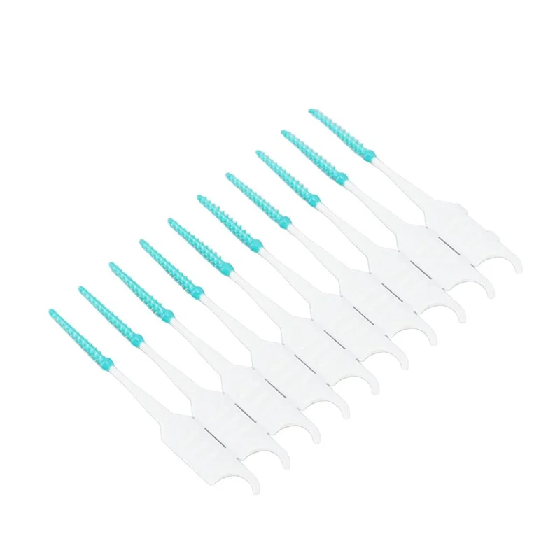 200 Uds Palillos Interdentales de Silicona Hilo Dental Cepillos Portátiles para Viaje / Casa - Verde