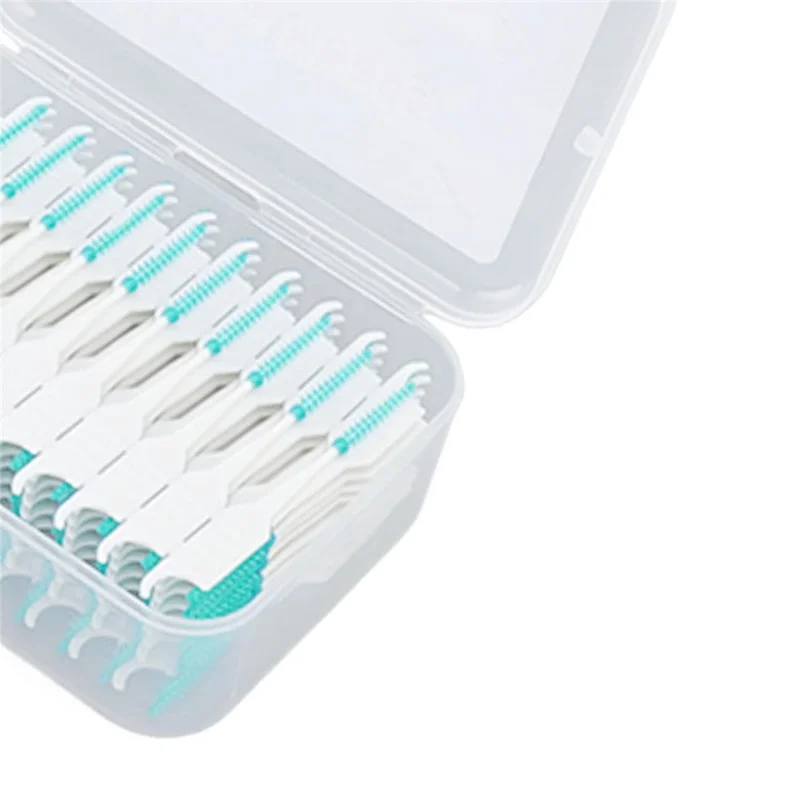 200 Uds Palillos Interdentales de Silicona Hilo Dental Cepillos Portátiles para Viaje / Casa - Verde