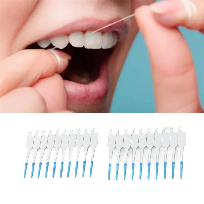 200Pcs Silicone Toothpicks Interdental Brushes Floss Picks Oral Care Portable for Travel / Home - Blue
