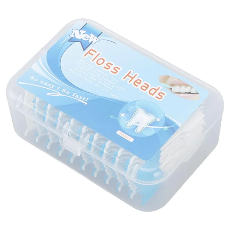 200Pcs Silicone Toothpicks Interdental Brushes Floss Picks Oral Care Portable for Travel / Home - Blue