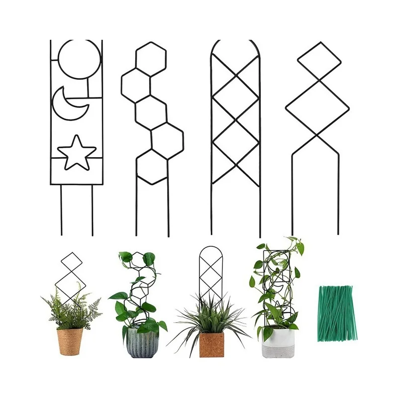 Plant Support Trellis Creative Clematis Flower Pot Stand Climbing Frame Metal Iron Fixed Rod for Indoor / Outdoor - Trapezoidal