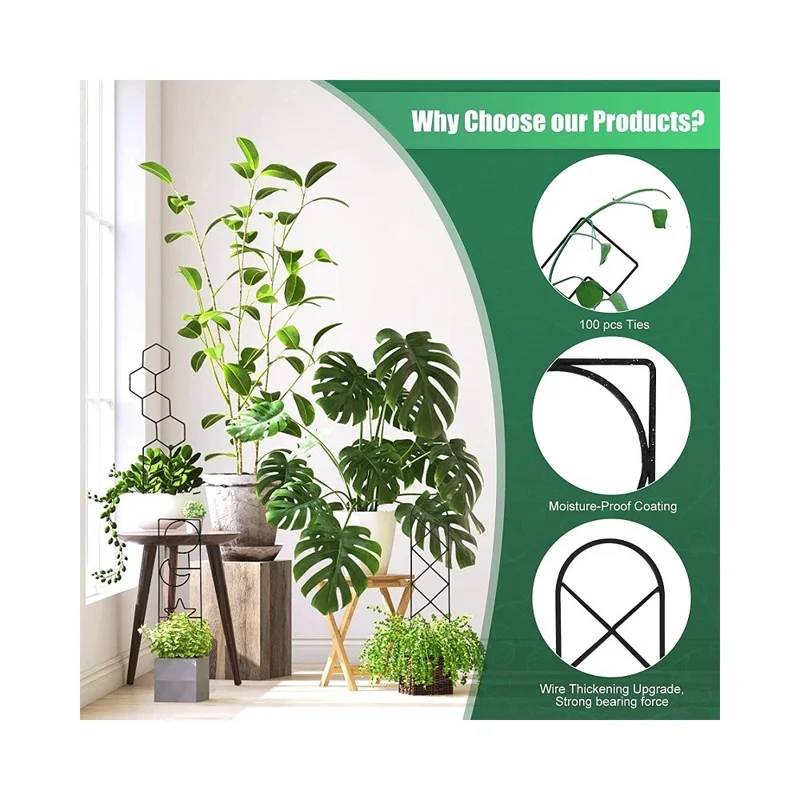 Plant Support Trellis Creative Clematis Flower Pot Stand Climbing Frame Metal Iron Fixed Rod for Indoor / Outdoor - Trapezoidal