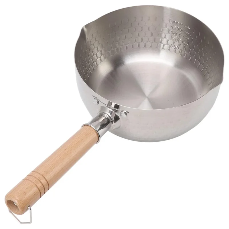 Casserole japonaise en acier inoxydable de 20 cm de diamètre avec manche en bois, pour lait et soupe, sans couvercle (Sans BPA, Non FDA)