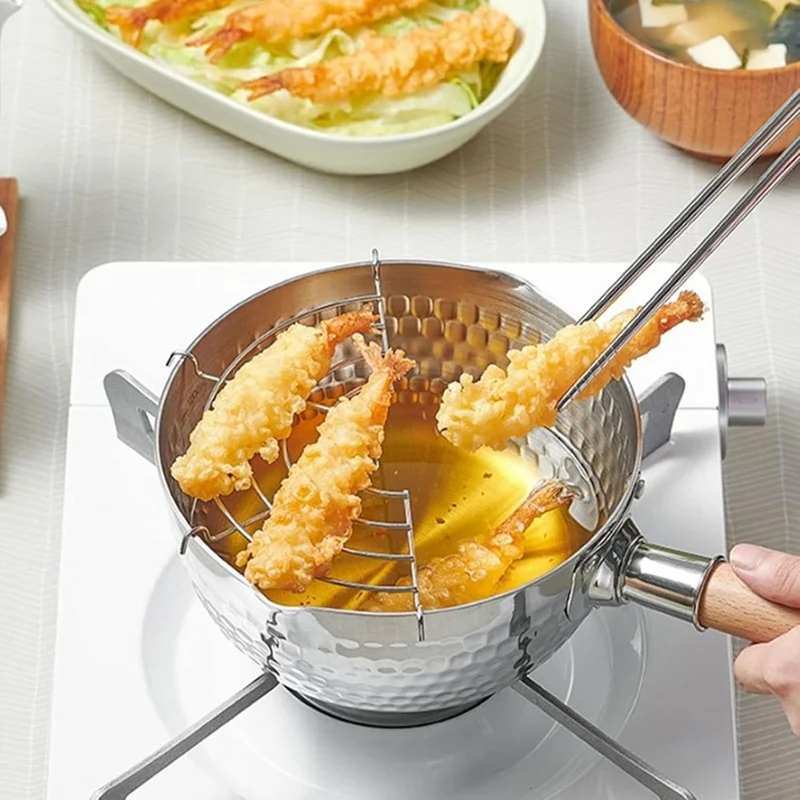 Casserole japonaise en acier inoxydable de 20 cm de diamètre avec manche en bois, pour lait et soupe, sans couvercle (Sans BPA, Non FDA)