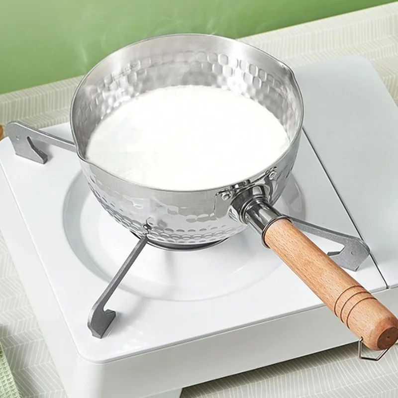 Pentola giapponese in acciaio inossidabile con coperchio e manico in legno per latte e minestre, Diametro: 20 cm (Privo di BPA, Non FDA)