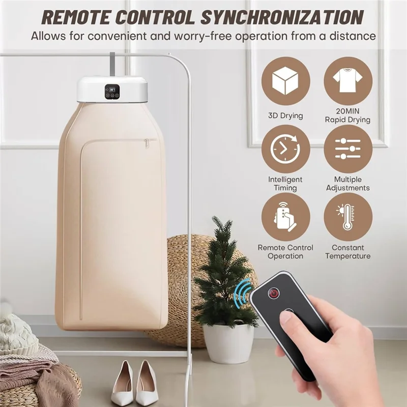 Secadora portátil de 1200W para ropa, Mini secadora de lavandería con mando a distancia, Máquina de secado eléctrica para viaje / hogar