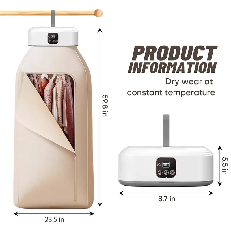 Secadora portátil de 1200W para ropa, Mini secadora de lavandería con mando a distancia, Máquina de secado eléctrica para viaje / hogar