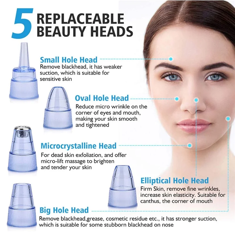 Blackhead Remover Pore Vacuum Cleaner with 5 Suction Heads and Pimple Needles Skin Care Tool Set