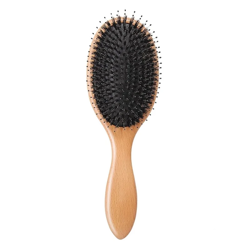 Escova de Massagem com Almofada de Ar Portátil, Cerdas de Javali para Desembaraçar Cabelo com Cabo de Bambu
