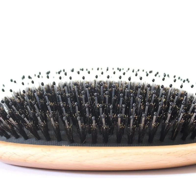 Escova de Massagem com Almofada de Ar Portátil, Cerdas de Javali para Desembaraçar Cabelo com Cabo de Bambu