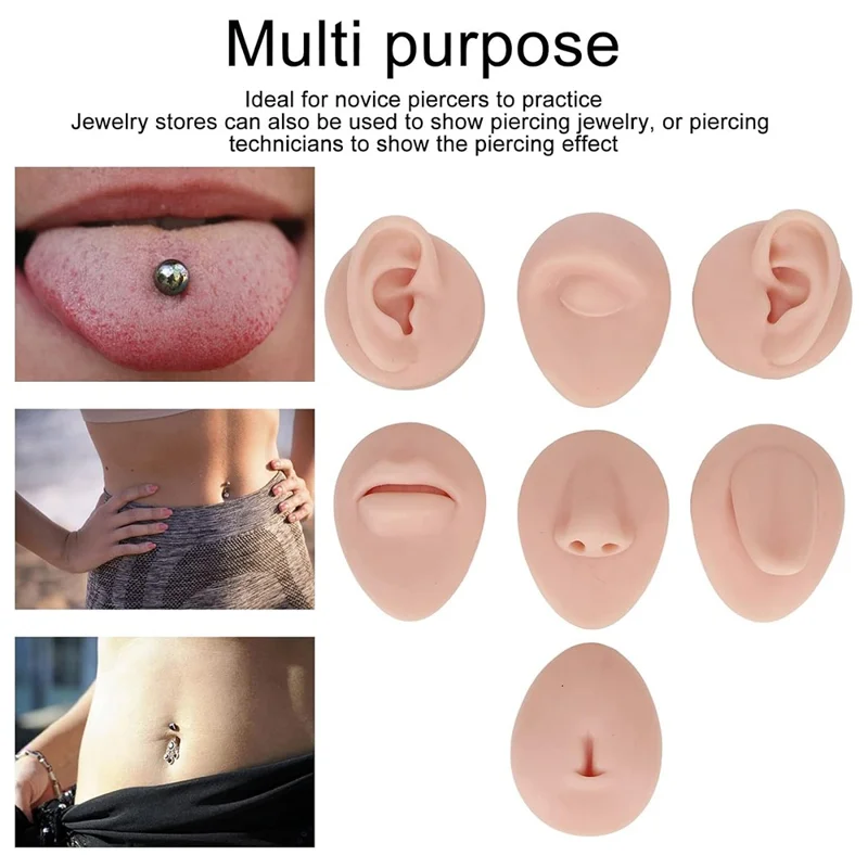 Silicone Piercing Body Model Soft Piercing Practice Model Simulation Ear Eye Nose Mouth Model Set with Display Rack - Medium Skin