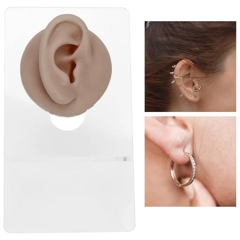 Silicone Piercing Body Model Soft Piercing Practice Model Simulation Ear Eye Nose Mouth Model Set with Display Rack - Medium Skin