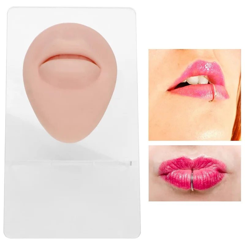 Silicone Piercing Body Model Soft Piercing Practice Model Simulation Ear Eye Nose Mouth Model Set with Display Rack - Medium Skin