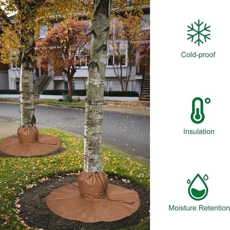 Sac d'isolation des racines de plantes d'hiver pour arbres tropicaux 30x30x100cm Housse de protection à cordon Anti-gel Emballage à bulles - Marron