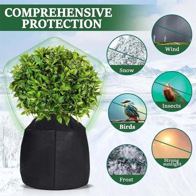Plant Protection Cover for Winter Gardening 45 x 50cm Breathable Insulated Tree Shrub Frost Guard Reusable - Black