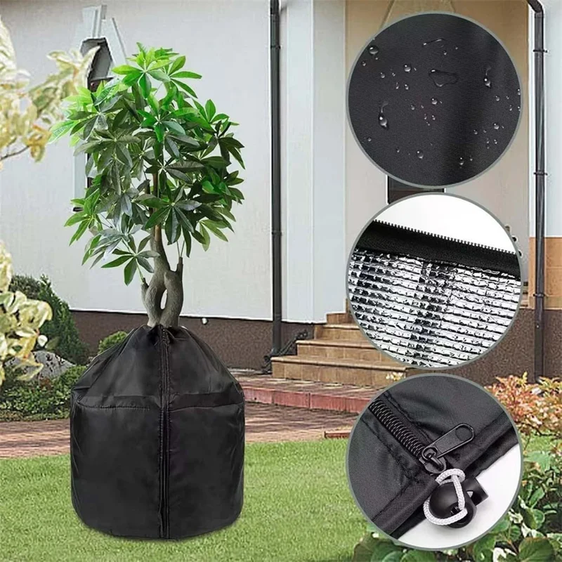 Plant Protection Cover for Winter Gardening 65 x 70cm Breathable Insulated Tree Shrub Frost Guard Reusable - Black