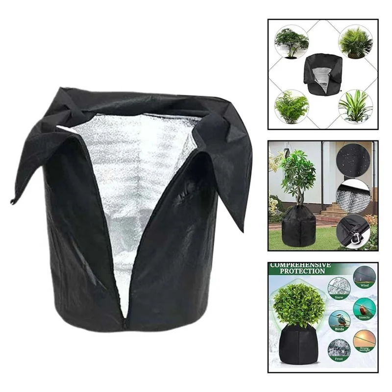 Plant Protection Cover for Winter Gardening 45 x 70cm Breathable Insulated Tree Shrub Frost Guard Reusable - Black