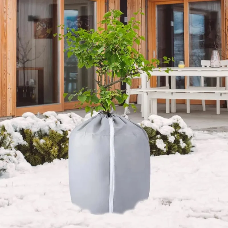 Cobertura de Proteção para Plantas no Inverno 40 x 35cm - Protetor de Geada Respirável e Isolante para Árvores e Arbustos Reutilizável - Cinza