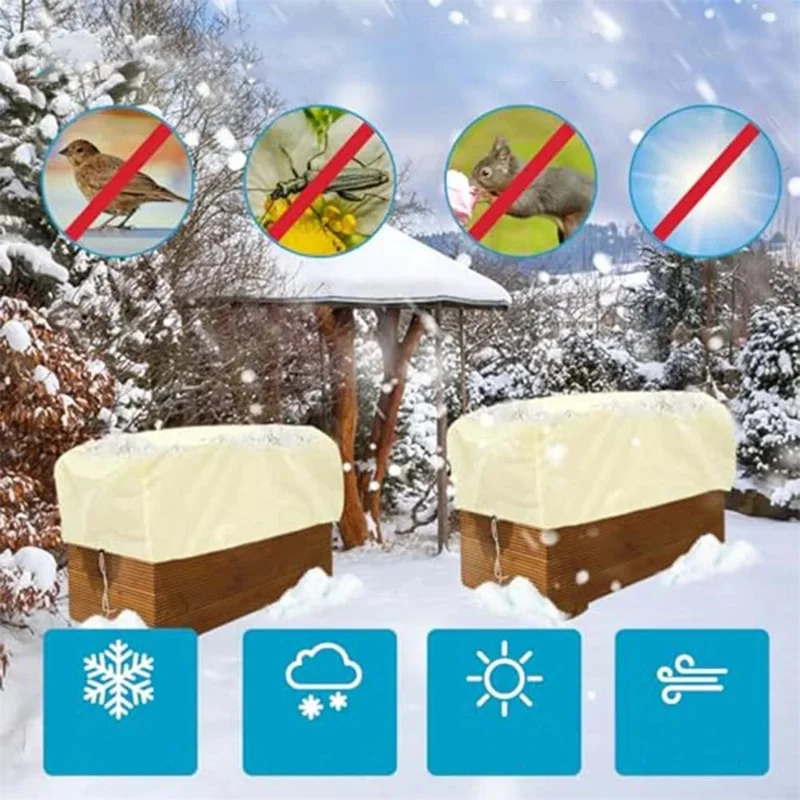 Plant Protection Cover 100 x 40 x 45cm Rectangular Winter Planter Frost Bags Non-Woven Fabric Wraps Blanket - Beige