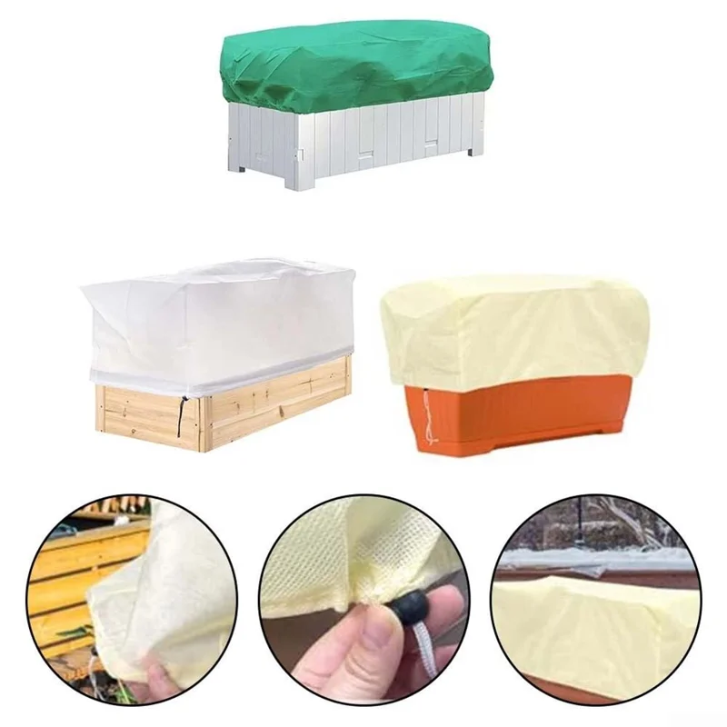 Plant Protection Cover 100 x 40 x 45cm Rectangular Winter Planter Frost Bags Non-Woven Fabric Wraps Blanket - Beige
