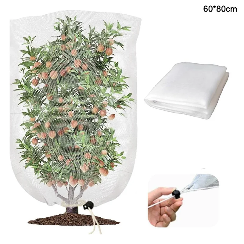 Fruit Tree Netting with Drawstring 60 x 80cm Garden Insect Barrier Plant Cover Tent-Bug Mesh Guard - White