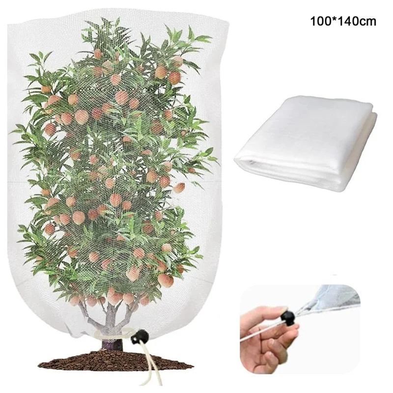 Fruit Tree Netting with Drawstring 100 x 140cm Garden Insect Barrier Plant Cover Tent-Bug Mesh Guard - White