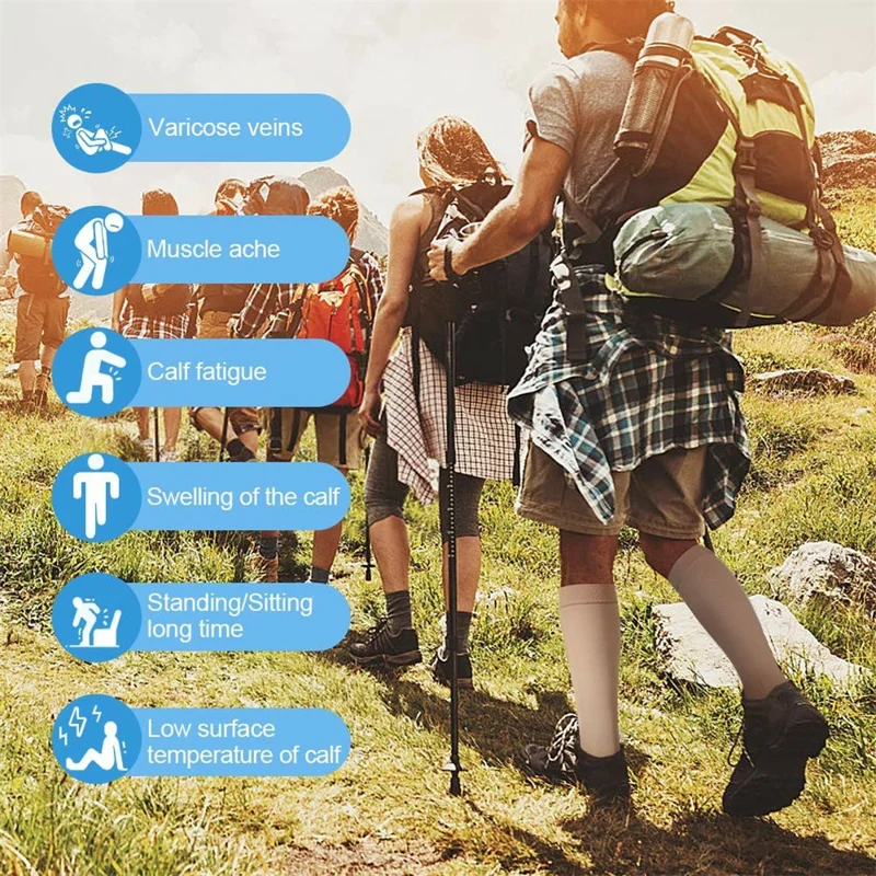 Size M 20-30mmHg Compression Calf Sleeve Breathable Open Toe Stockings for Varicose Veins, Skin Color