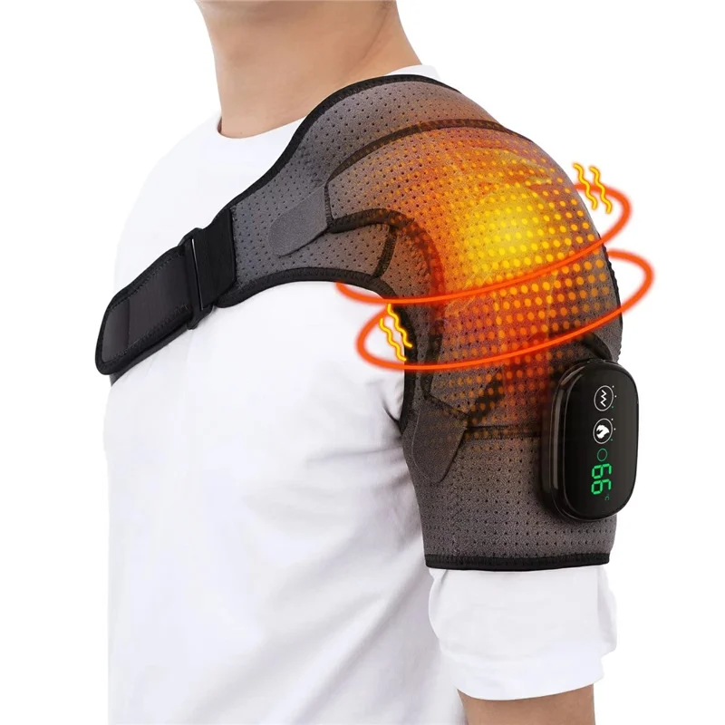 Upgraded Wireless USB Shoulder Massager 3 Levels Vibration LED Display Heat Therapy Shoulder Brace