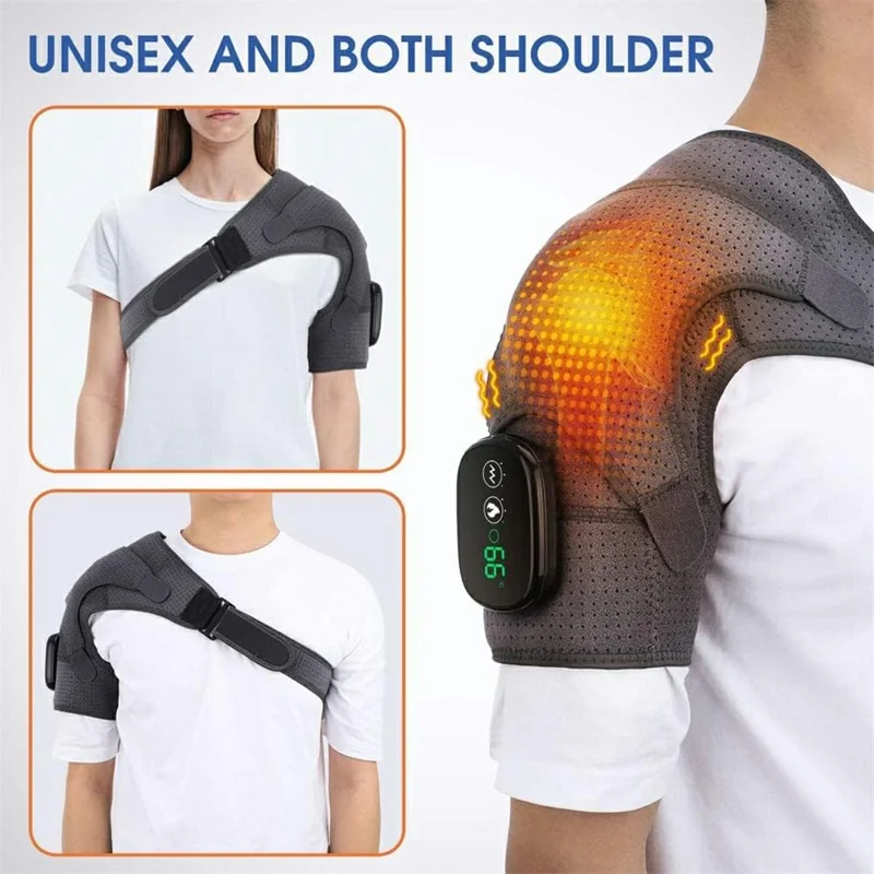 Upgraded Wireless USB Shoulder Massager 3 Levels Vibration LED Display Heat Therapy Shoulder Brace