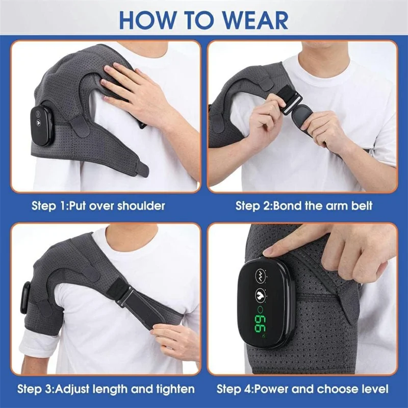 Upgraded Wireless USB Shoulder Massager 3 Levels Vibration LED Display Heat Therapy Shoulder Brace