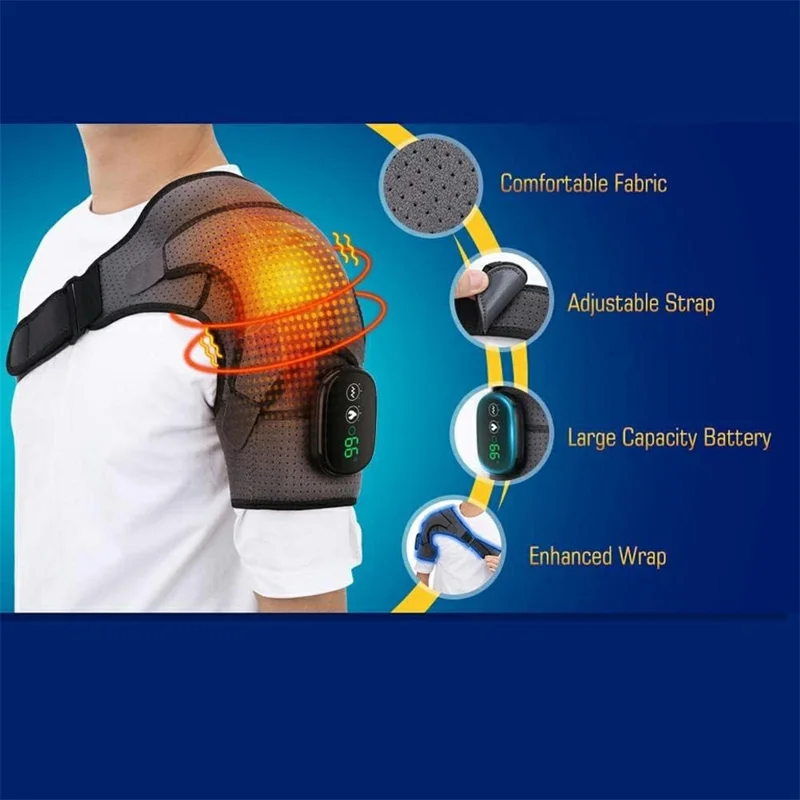 Upgraded Wireless USB Shoulder Massager 3 Levels Vibration LED Display Heat Therapy Shoulder Brace