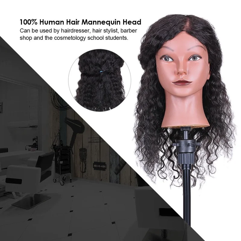Curly Hairdressing Training Head Cosmetology Mannequin Head for Hair Styling Practice Hair Braiding Dummy Head