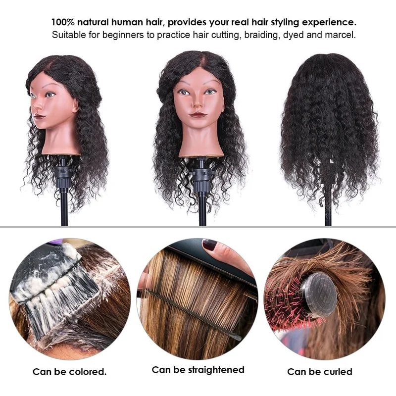Curly Hairdressing Training Head Cosmetology Mannequin Head for Hair Styling Practice Hair Braiding Dummy Head