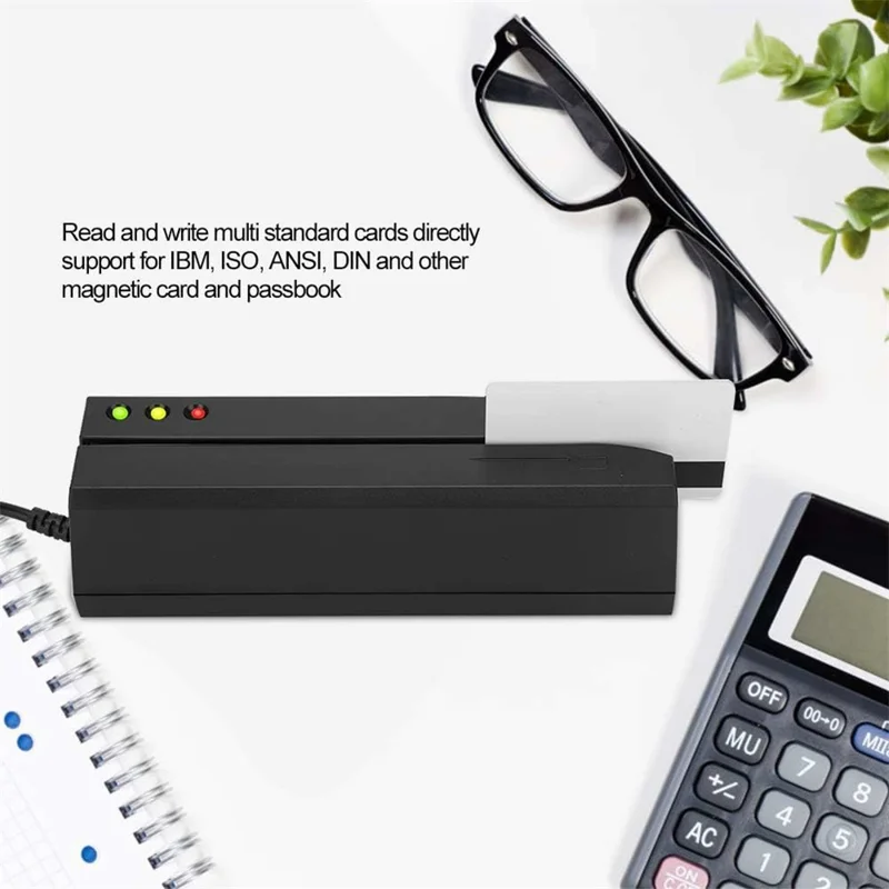 USB Magnetic Credit Card Reader with LED Indicator Magstripe Writer 3 Tracks Smart Card Reader