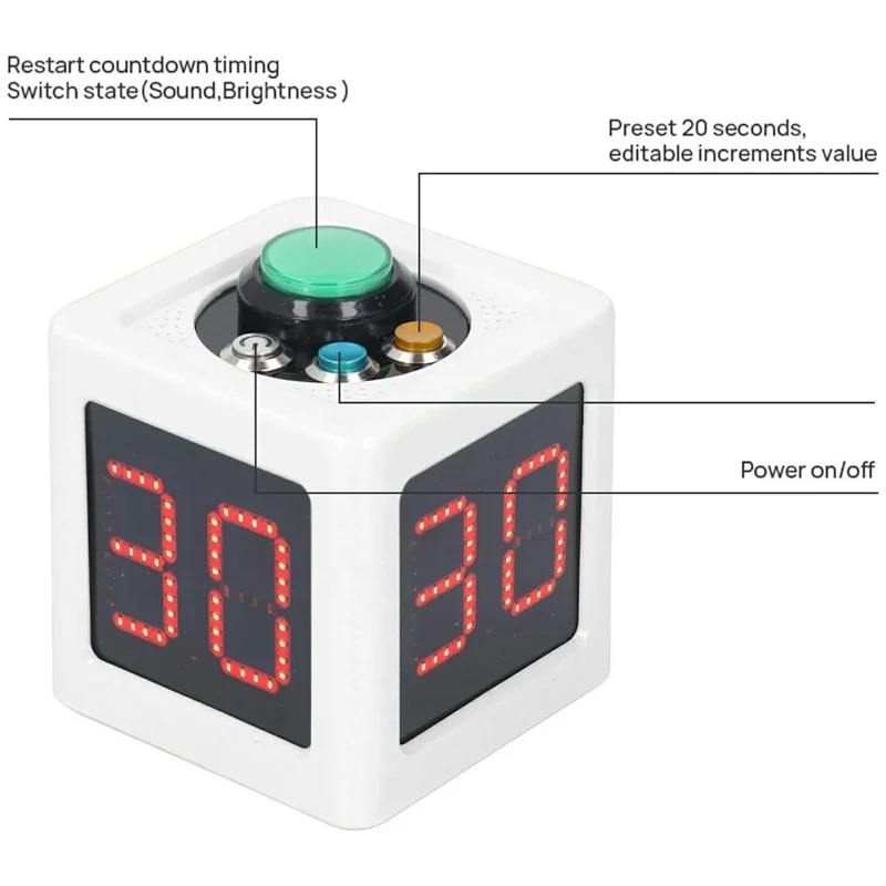 1.4 Inch Mini Digital Stopwatch 4 Sides Programmable Timer with 3 Buttons Countdown Timer - White