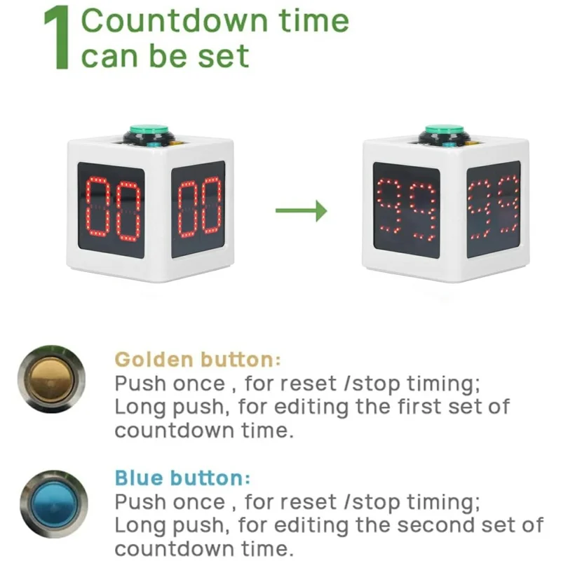 1.4 Inch Mini Digital Stopwatch 4 Sides Programmable Timer with 3 Buttons Countdown Timer - White