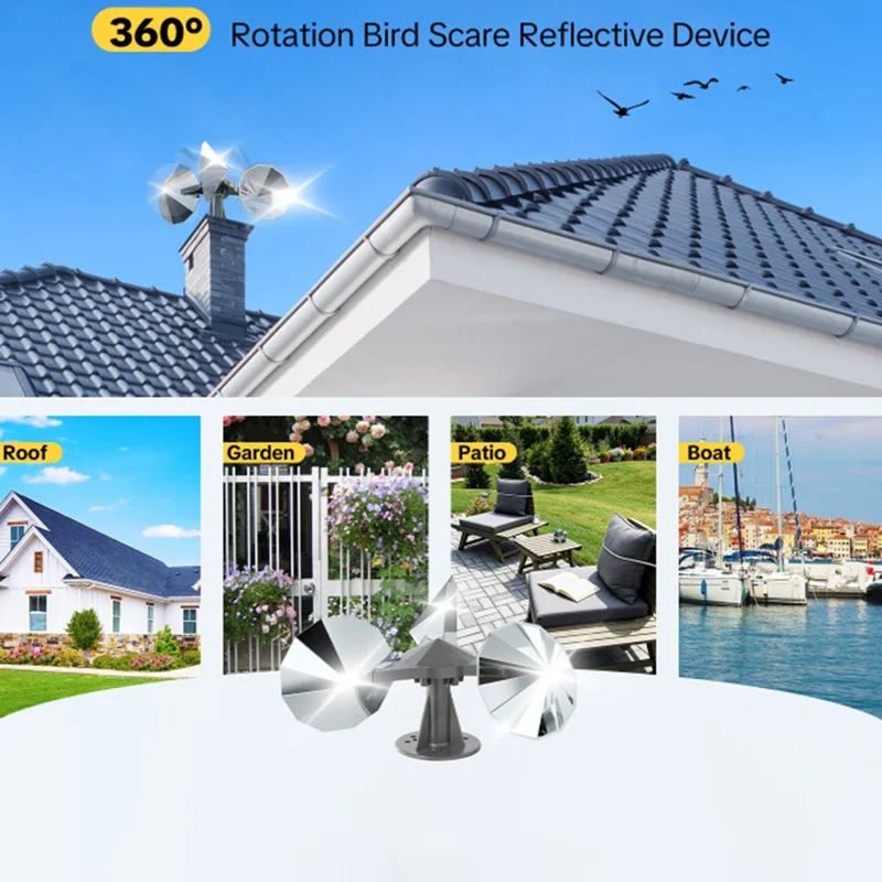 Dispositivo Repelente de Pájaros Giratorio de 360 Grados, Dispositivo Reflectante para Exteriores, Espantapájaros Accionado por el Viento para Jardín y Patio