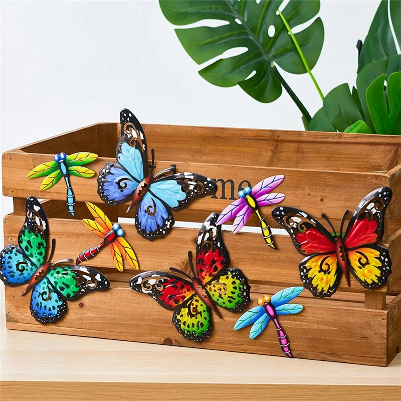 HD055 Iron Art Butterfly Wall Decor Garten Yard Home Wall Art Ornament - Rot / Gelb
