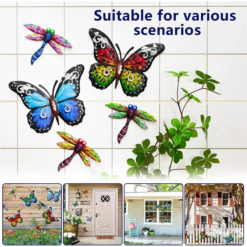 HD055 Iron Art Butterfly Wall Decor Garten Yard Home Wall Art Ornament - Rot / Gelb