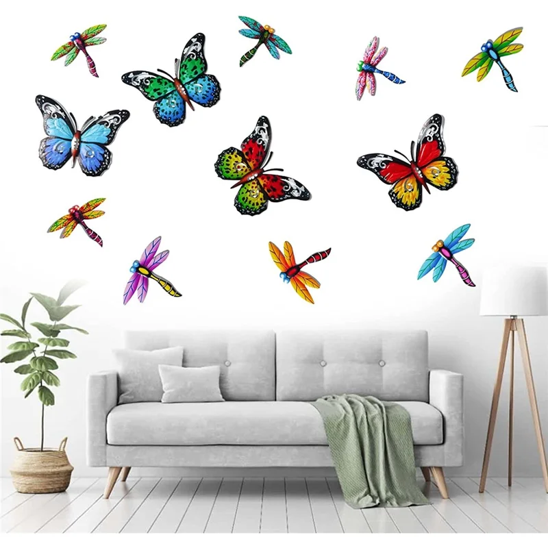 HD055 Iron Art Butterfly Wall Decor Garten Yard Home Wall Art Ornament - Rot / Gelb