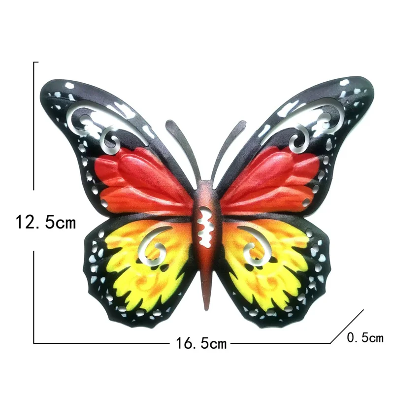 HD055 Iron Art Butterfly Wall Decor Garden Yard Home Wall Art Ornament - Red / Yellow