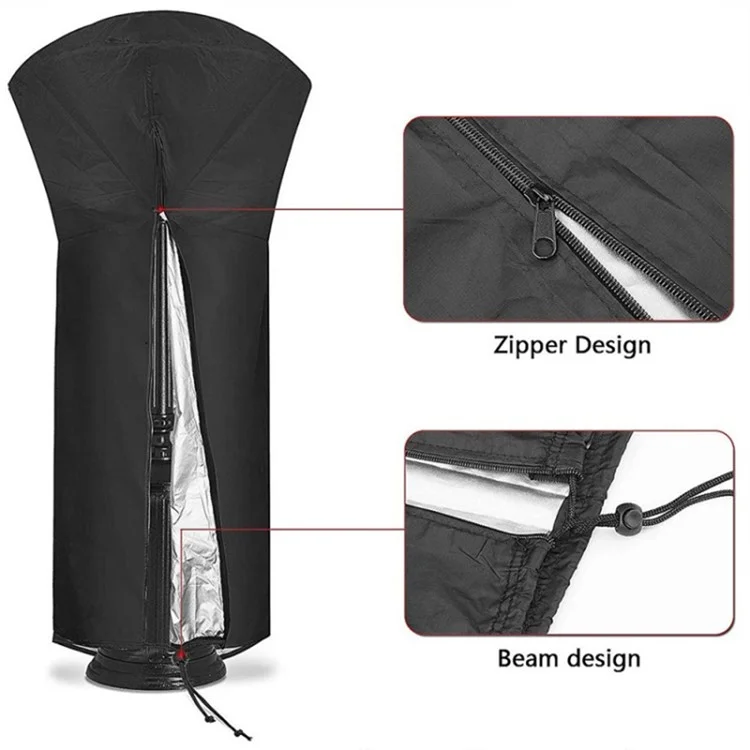 221x85x48cm Couverture de chauffage de terrasse en tissu Oxford 210D étanche - Noir+Argent