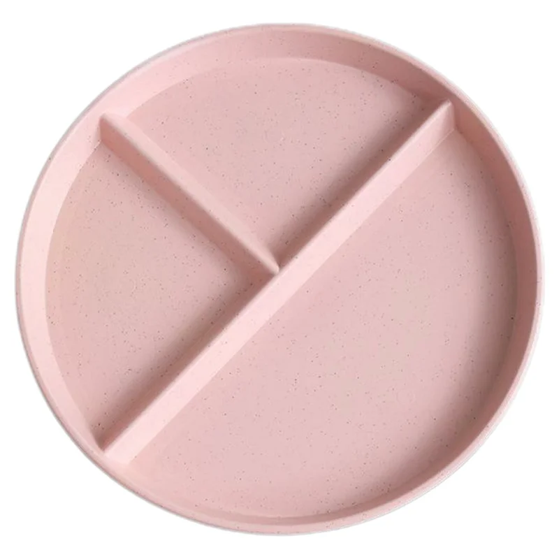 RY-0135 23cm Divided Dinner Plate Portion Control 3 Compartment Diet Plate Wheat Straw (BPA Free, No FDA) - Pink