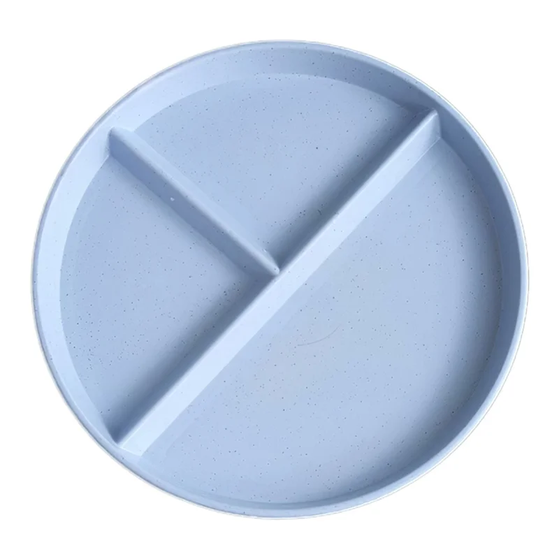 RY-0135 23cm Divided Dinner Plate Portion Control 3 Compartment Diet Plate Wheat Straw (BPA Free, No FDA) - Blue
