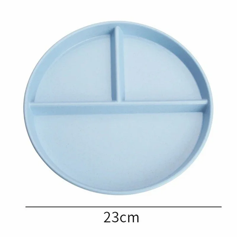RY-0135 23cm Divided Dinner Plate Portion Control 3 Compartment Diet Plate Wheat Straw (BPA Free, No FDA) - Blue