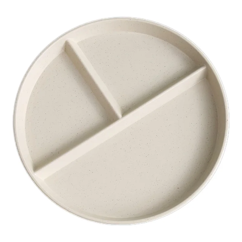 RY-0135 23cm Divided Dinner Plate Portion Control 3 Compartment Diet Plate Wheat Straw (BPA Free, No FDA) - Beige