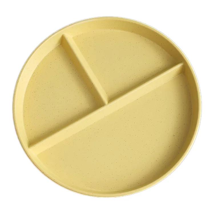 RY-0135 23cm geteilter Dinnteller Portionskontrolle 3 Fächer Diätteller Weizenstrohhaltiger (BPA-frei, kein FDA) - Gelb