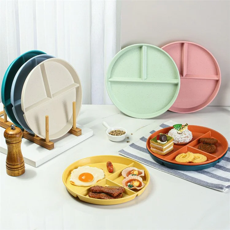RY-0135 23cm geteilter Dinnteller Portionskontrolle 3 Fächer Diätteller Weizenstrohhaltiger (BPA-frei, kein FDA) - Gelb